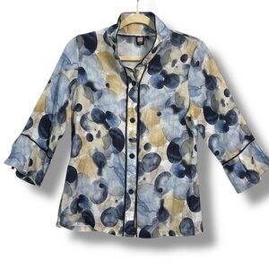 Lior Paris Wire Collar Abstract Print Cotton Rayon Button Front Blouse S